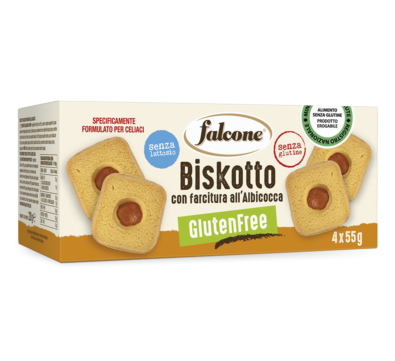 Falcone Biskotto con Farcitura all'Albicocca Senza Glutine gr55 x40pz